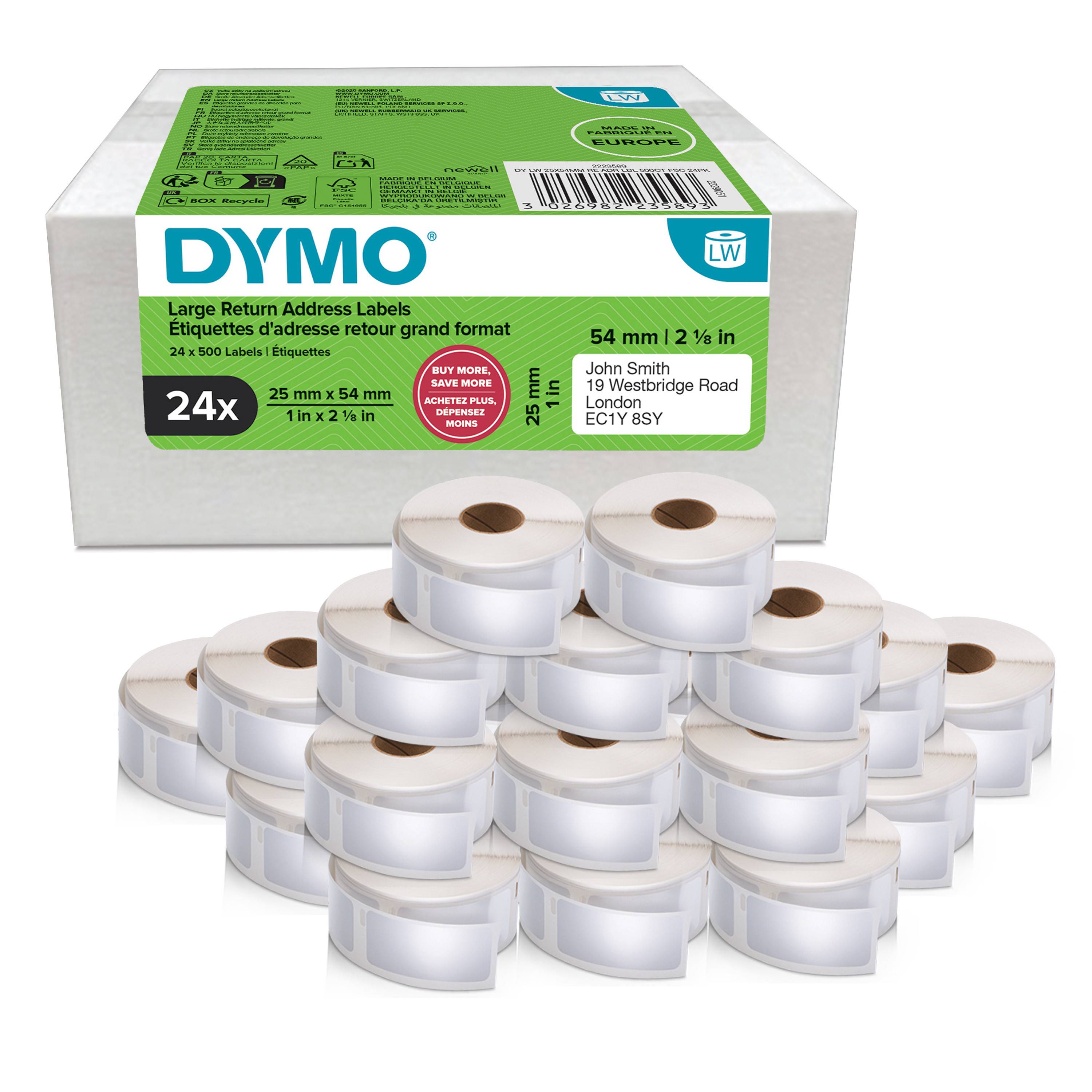 Dymo Original LabelWriter Rücksendeadressetiketten | 25mm x 54mm | 24 Rollen mit je 500 leicht ablösbaren Etiketten (1