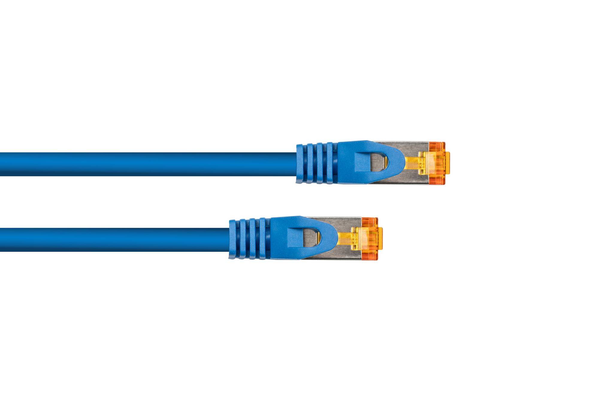 kabelmeister® RJ45 Patchkabel mit Cat. 7 Rohkabel, TPE, blau, 50m