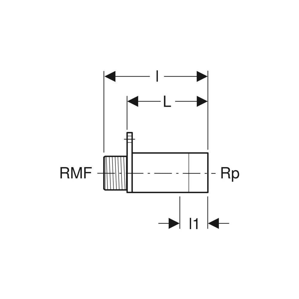 Geberit Anschluss gerade mit Außengewinde MF 1/2", RMF Rp L 5,7cm, Rotguss bleifrei