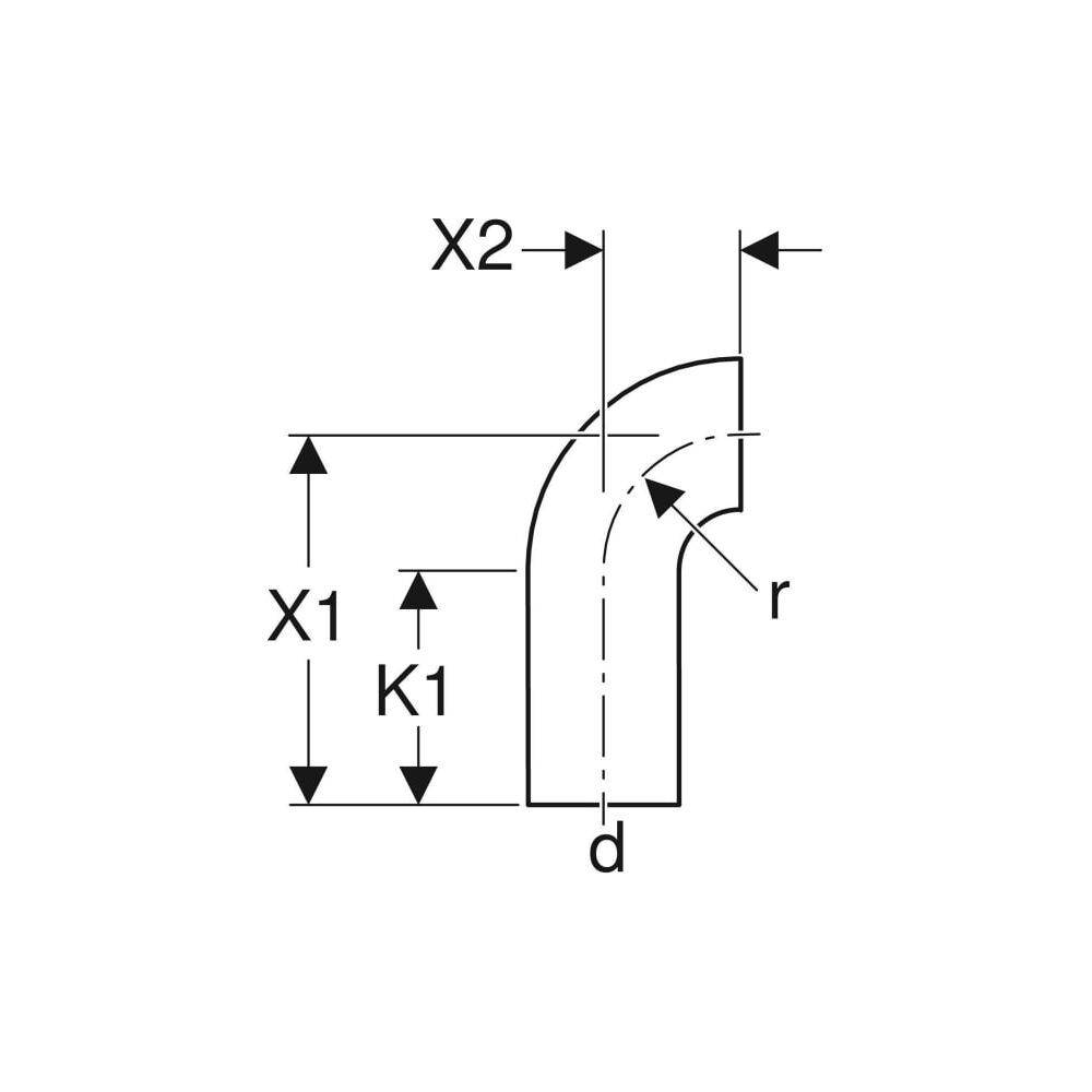 Geberit PE Bogen mit langem Schenkel 90 Grad, Außendurchmesser 32mm, 379055161