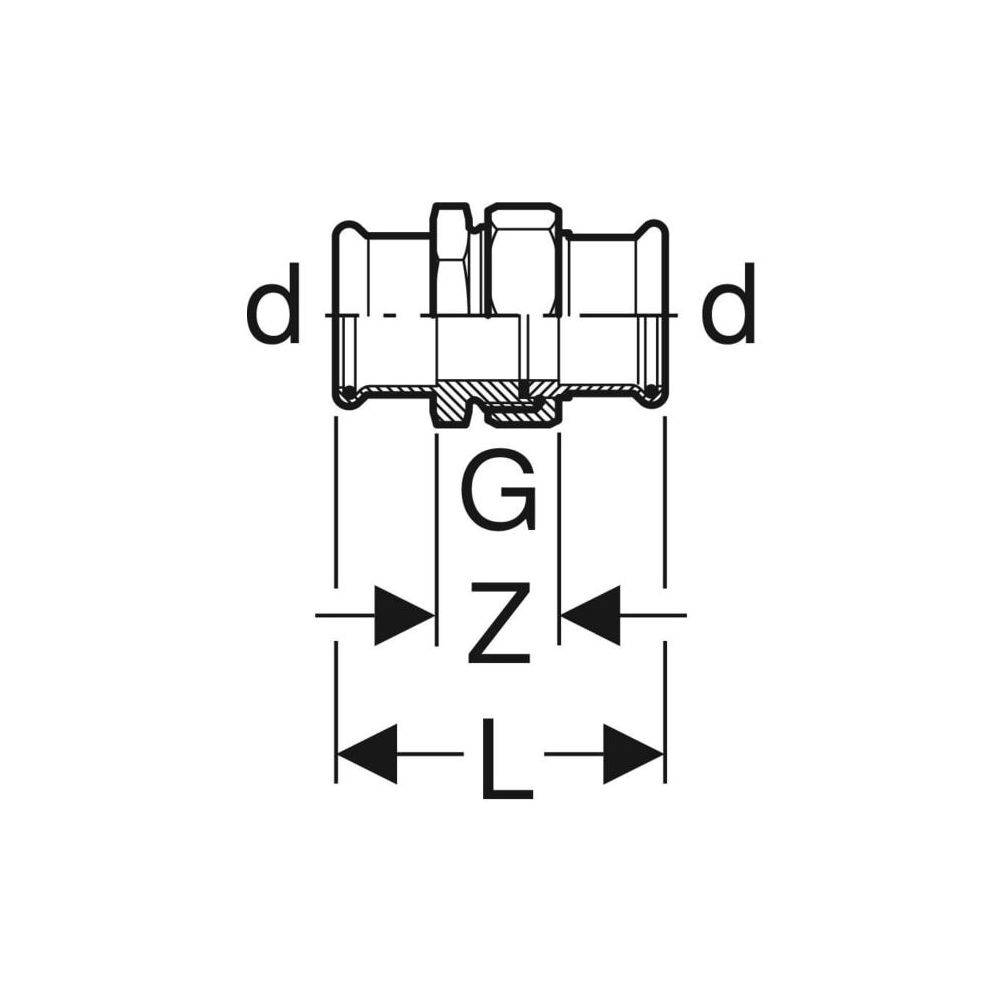Geberit Mapress Edelstahl Verschraubung, DN 25, 28mm, G 1 1/4", 7,7cm, 35323
