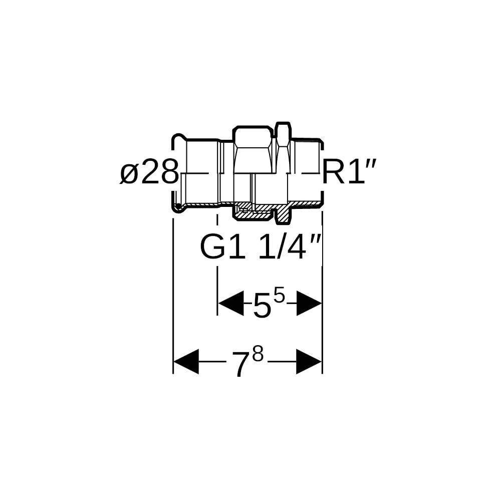 Geberit GE Mapress Therm, Uebergangsverschraubung, d28mm, R1, NPW, 1 Stk.