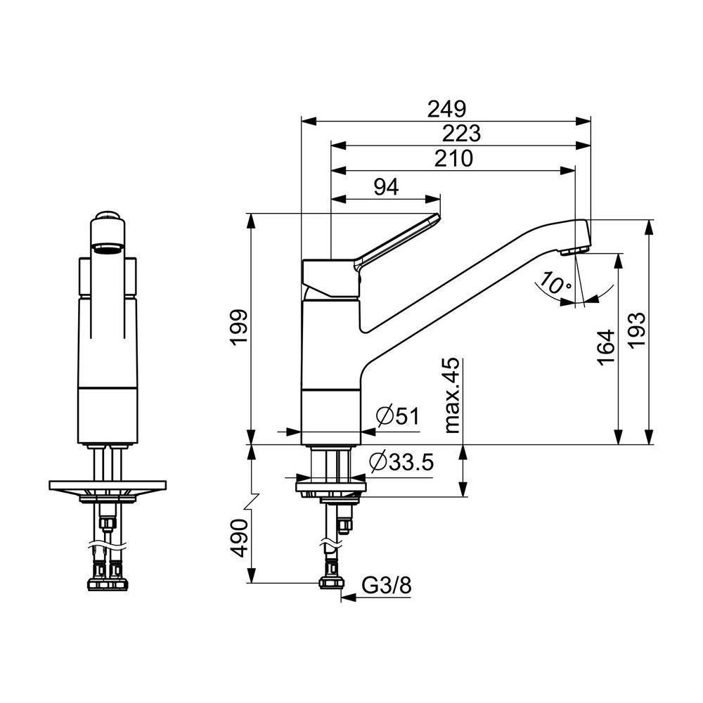 Hansa Primo Einhebel-Küchenarmatur, Ausladung 210mm, DN 15, Chrom, 49482203