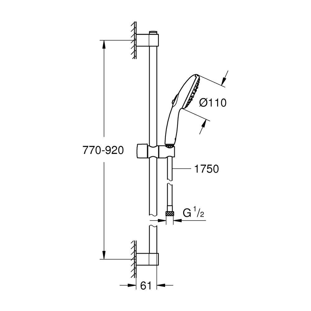 Grohe Tempesta 110 Brausestangenset, 900mm, Relexaflex 1750mm, 3 Strahlarten Rain/Jet/Massage, Durchfl. 13,5l/min, Chrom