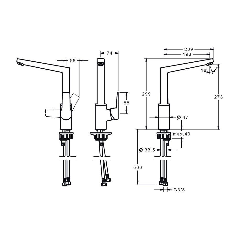 Hansa Twist Einhebel-Küchenarmatur, Ausladung 193mm, DN 15, Chrom, 09202203
