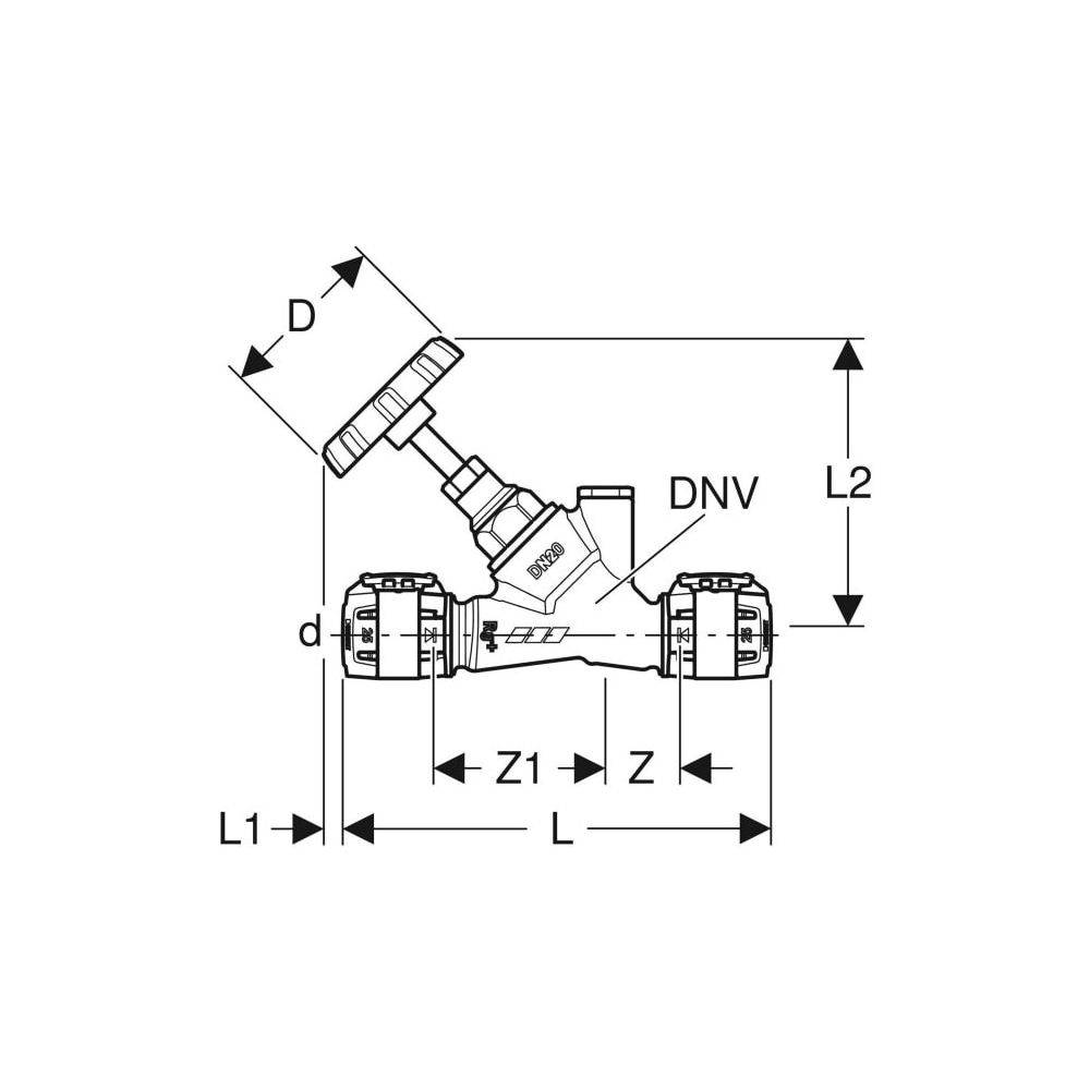 Geberit GE FlowFit, Schrägsitz Absperrventil, RG+, d32mm, 1 Stk.