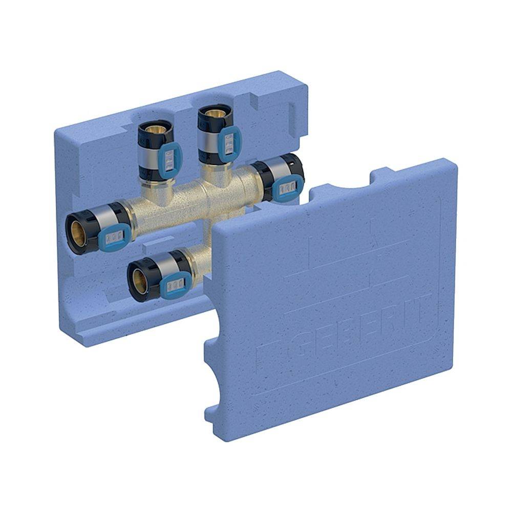 Geberit FlowFit Kreuzungs-T-Stück mit Dämmbox bleifreie Siliziumbronze, D 25mm, D1 16mm, D2 20mm