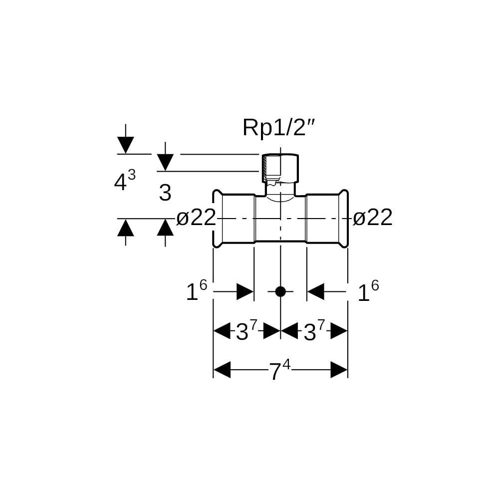 Geberit GE Mapress Therm T-Stk., d22, Rp1/2, 22mm, NPW, 1 Stk.