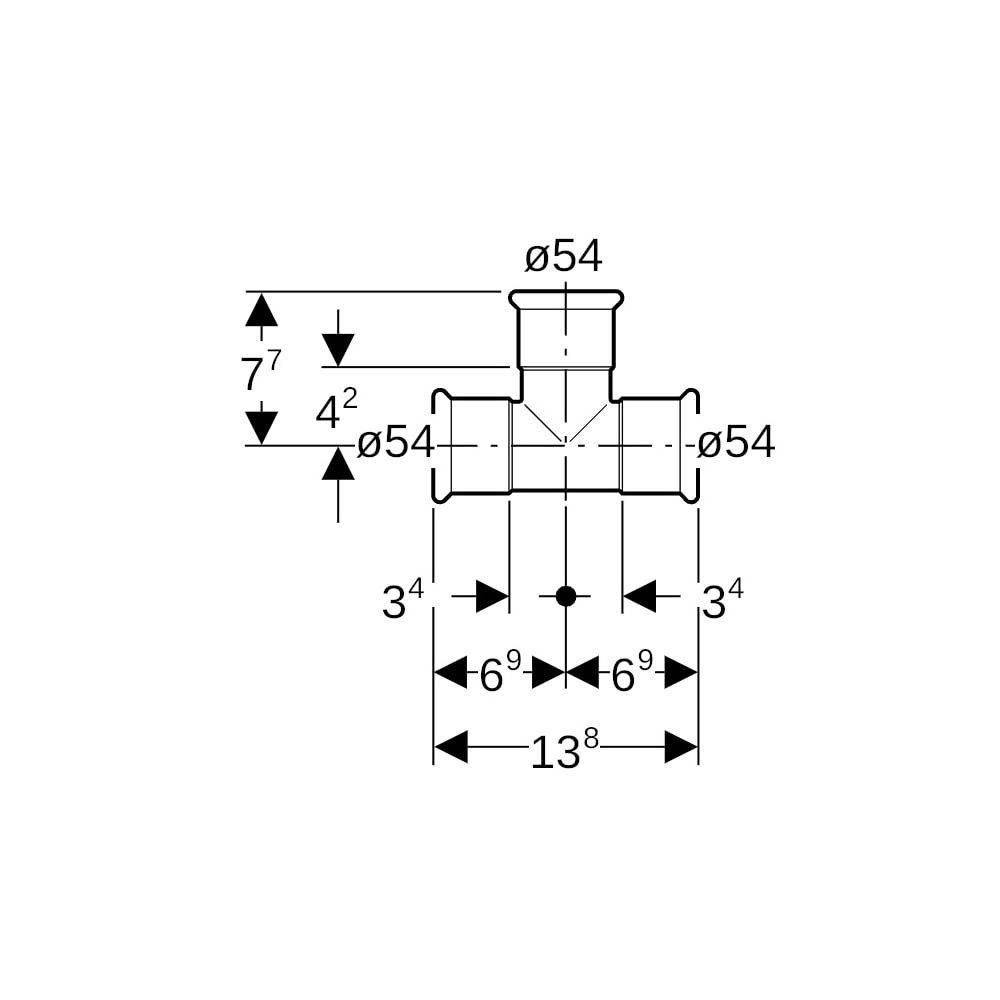 Geberit T-Stück Mapress Therm egal, DN 50, 54mm, Edelstahl, 43008