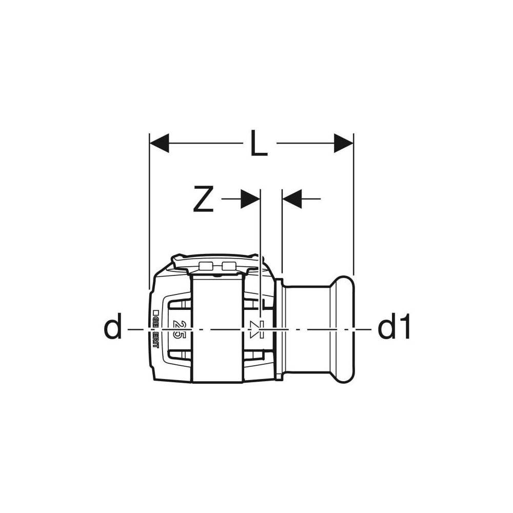 Geberit GE FlowFit, Übergang, Mapress Edelstahl, mit Pressmuffe, d50 x 42mm, 1 Stk.