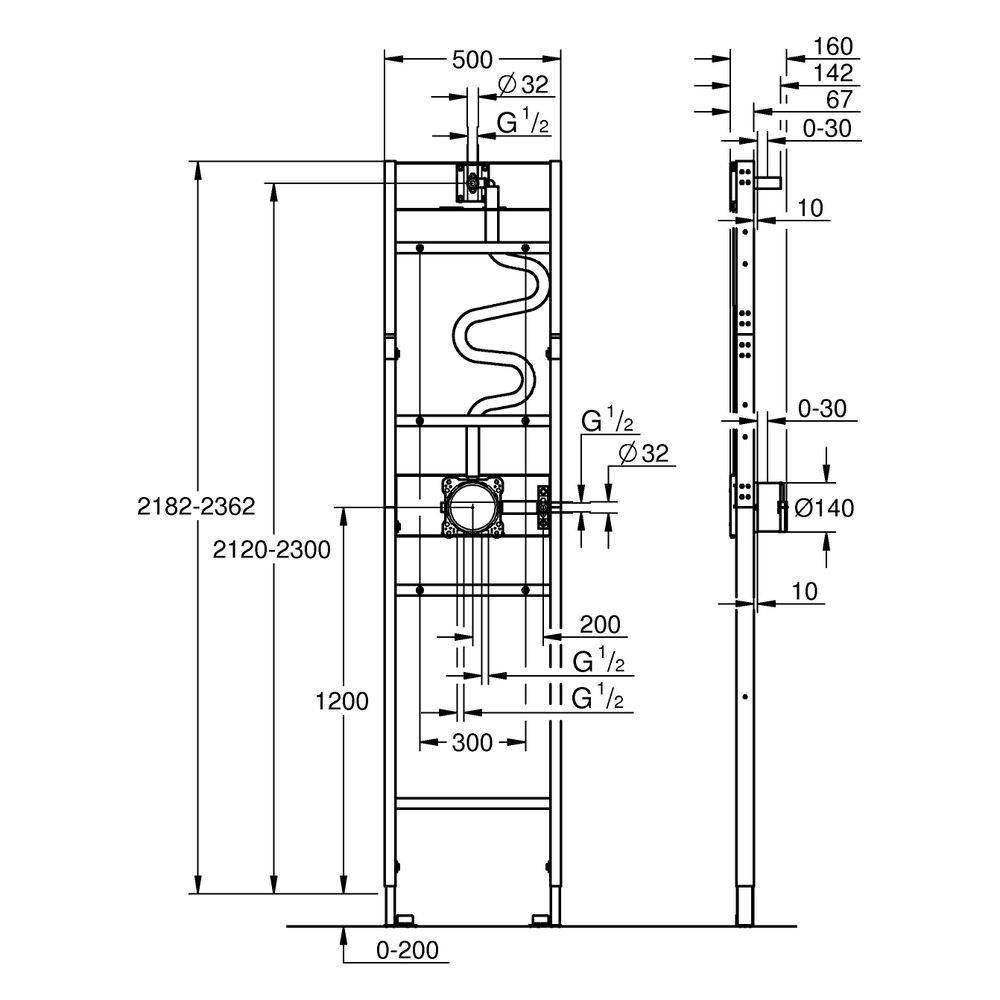 Grohe Duschrahmen, Rapido 103993, MONO Brausen, SmartBox, 2300mm, blau, 1 Stk.