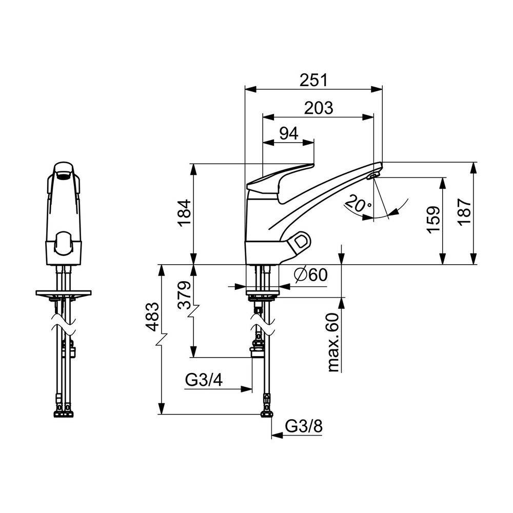 Hansa Mix Einhebel-Küchenarmatur mit Spülmaschinenventil, Ausladung 203mm, DN 15, Chrom, 01152283