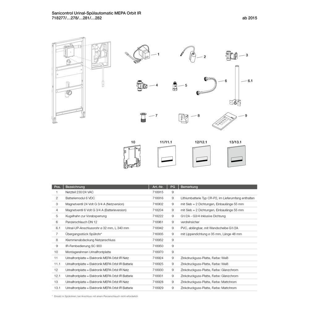 Mepa Sanicontrol Urinalspülautomatic Orbit IR, Netzbetrieb, Diebstahlschutz, vandalensicher, Zink-Druckguss, Weiß
