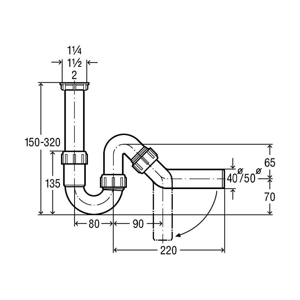 Viega Röhrengeruchsverschluss 7985.20 G 1 1/2xDN 50, Kst we, m 45Gr Ablaufbog.
