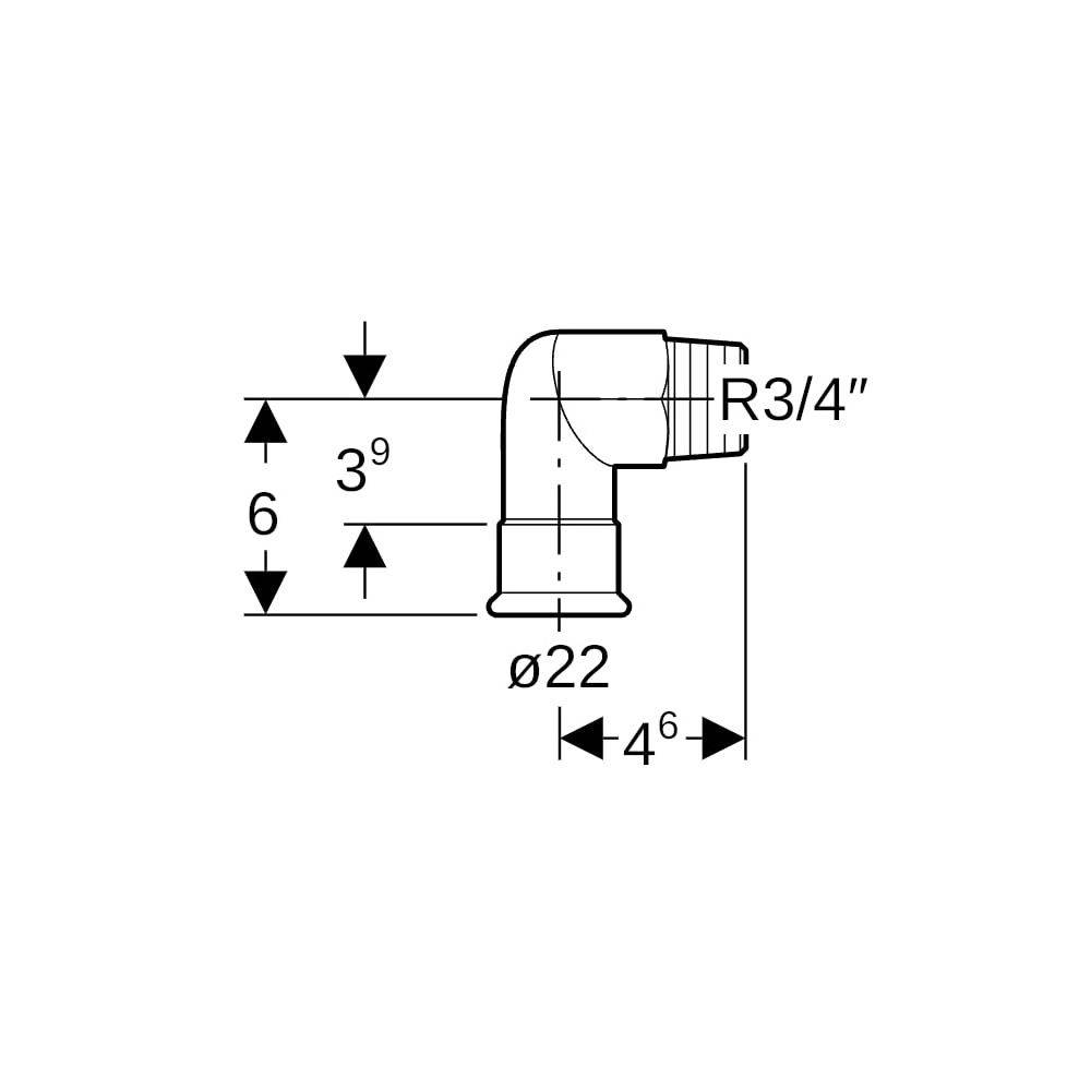 Geberit Mapress Thermo Übergangswinkel 90 Gr., d22mm x R3/4, NPW, 1 Stk.