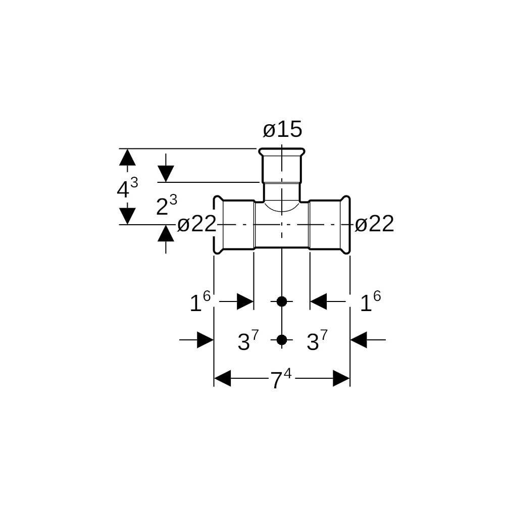 Geberit GE Mapress Therm, T-Stk., red., d22 x 15 x 22mm, NPW, 1 Stk.
