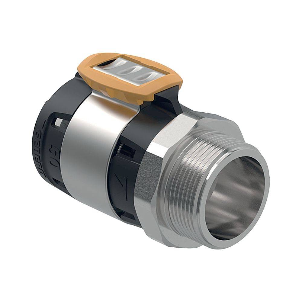 Geberit FlowFit Übergang mit Außengewinde D 50mm, R 1 1/2", Edelstahl 1.4401