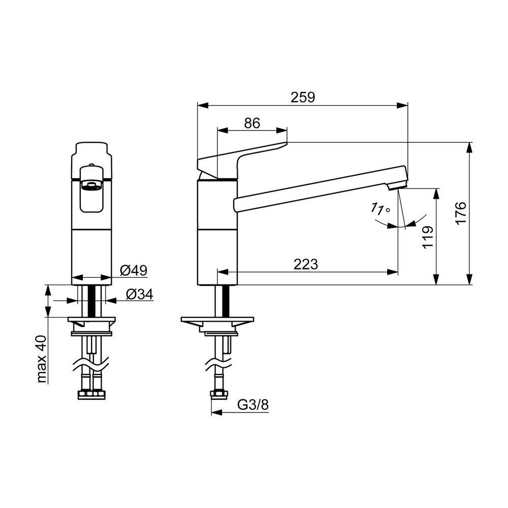 Hansa Basic Einhebelmischer Küchenarmatur, Ausladung 223mm, DN 15, Chrom, 55482203