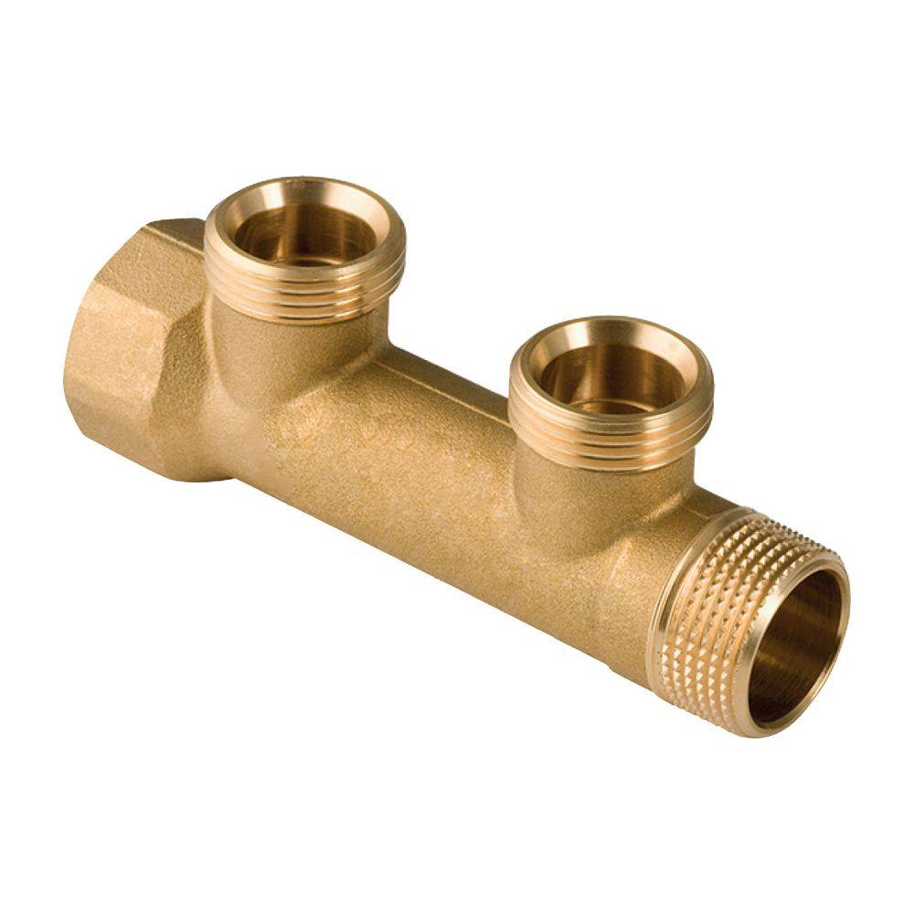 Geberit Verteiler mit Gewindeanschluss und Abgang für Eurokonus, R 1", G 3/4", 2 Abgänge, Messing/bleifreie