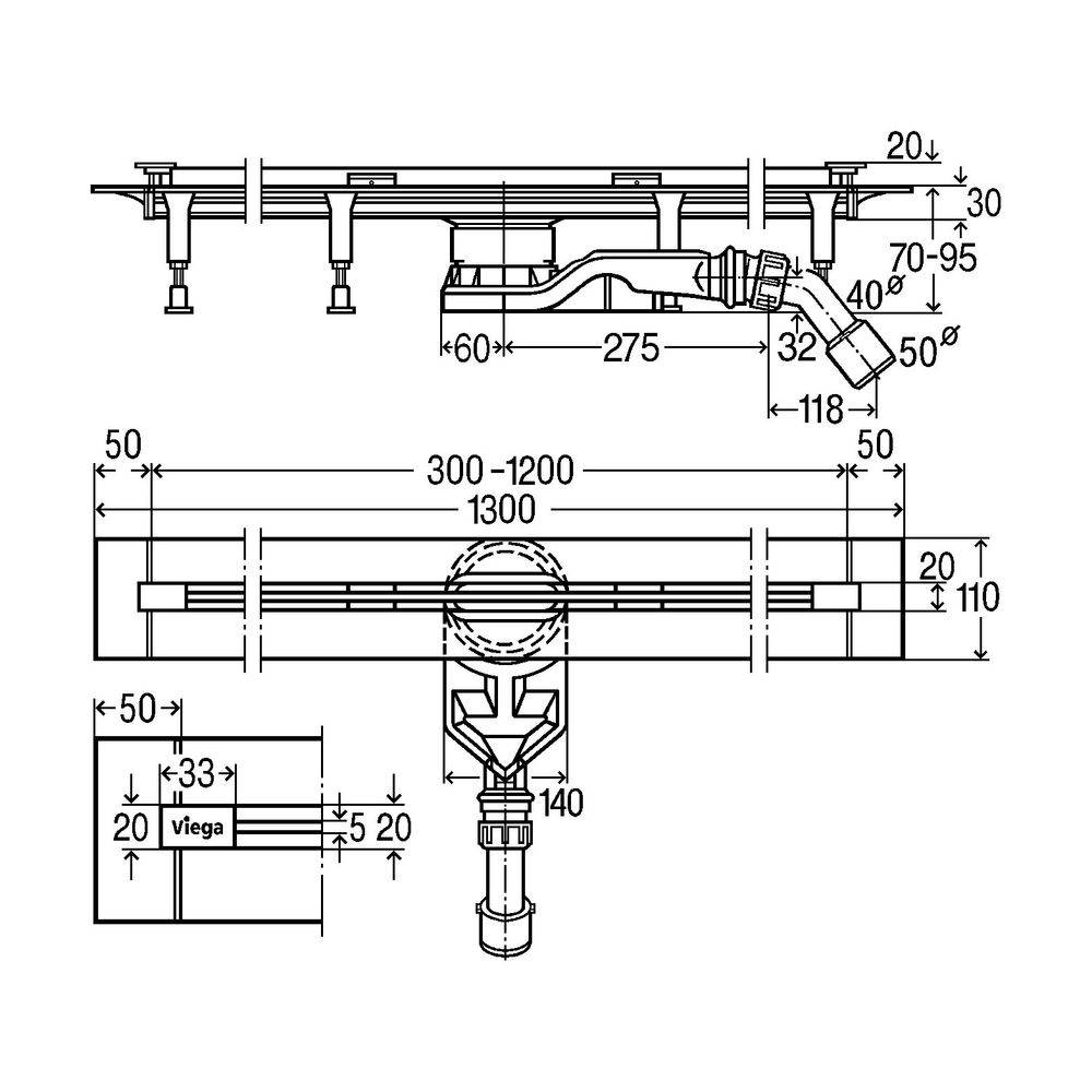 Viega Duschrinnen-Grundkörper Advantix Vario 4966.10 in 300-1200mm Kunststoff, 1 Stk.
