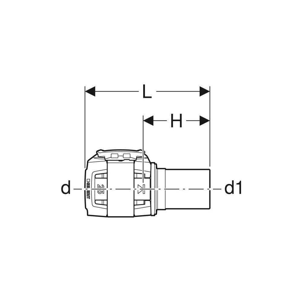 Geberit FlowFit Übergang auf Mapress, mit Einschubende D 40mm, D1 35mm, Edelstahl 1,4401