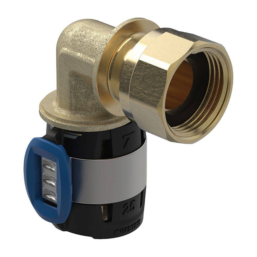 Geberit FlowFit Übergangsbogen 90 Grad mit Überwurfmutter bleifreie Siliziumbronze, D 16mm, ID 11mm, G 1/2"