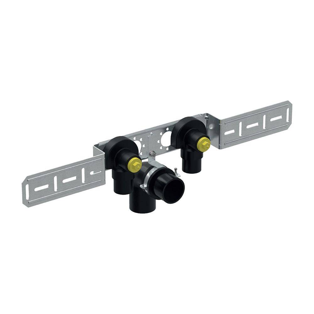 Geberit FlowFit Anschlusswinkel 90 Grad vormontiert, zweifach, abgesetzt, Ablaufrohrschelle D 16mm, Rp 1/2", L1 5,2cm,