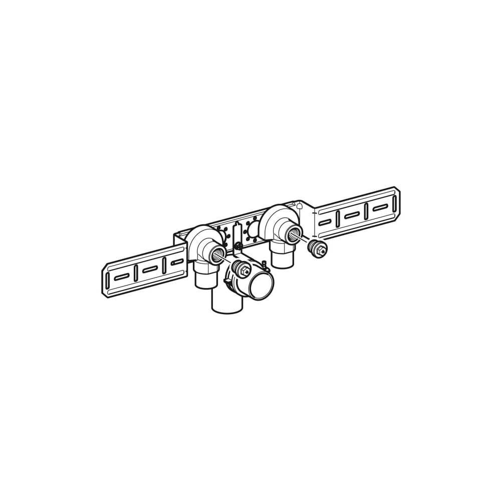 Geberit FlowFit Anschlusswinkel 90 Grad vormontiert, zweifach, abgesetzt, Ablaufrohrschelle D 16mm, Rp 1/2", L1 5,2cm,