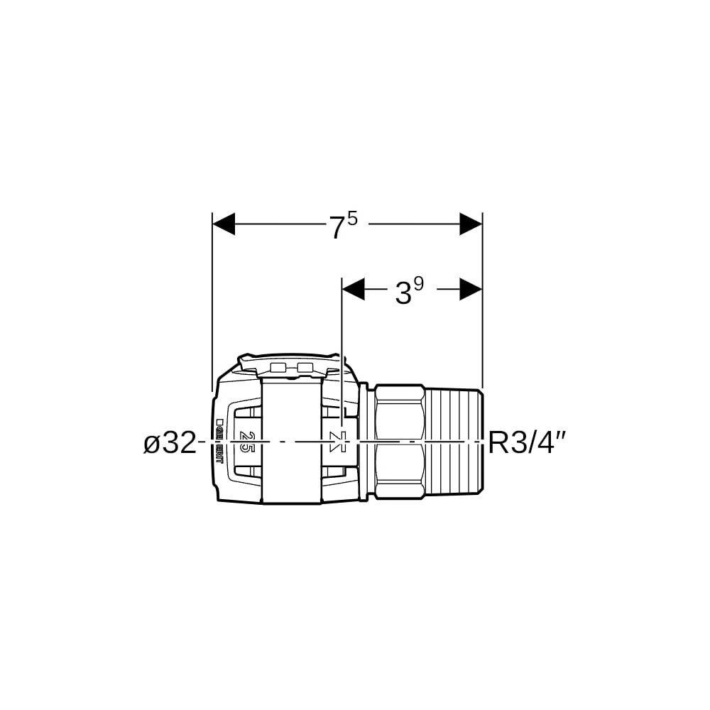 Geberit GE FlowFit, Übergang AG, SiBr, d32mm, R3/4, 1 Stk.