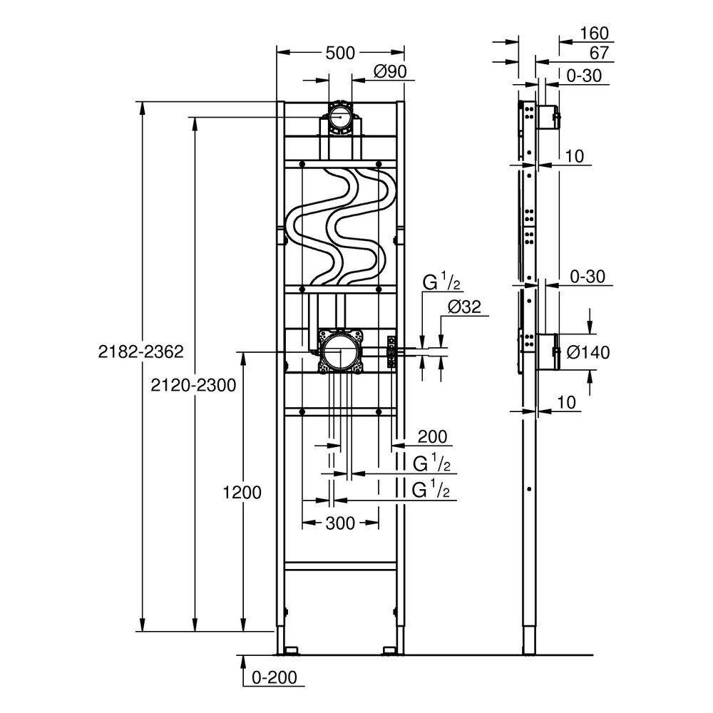 GROHE Duschrahmen Rapido 103994 Element für Duo Brausen UP-Installation