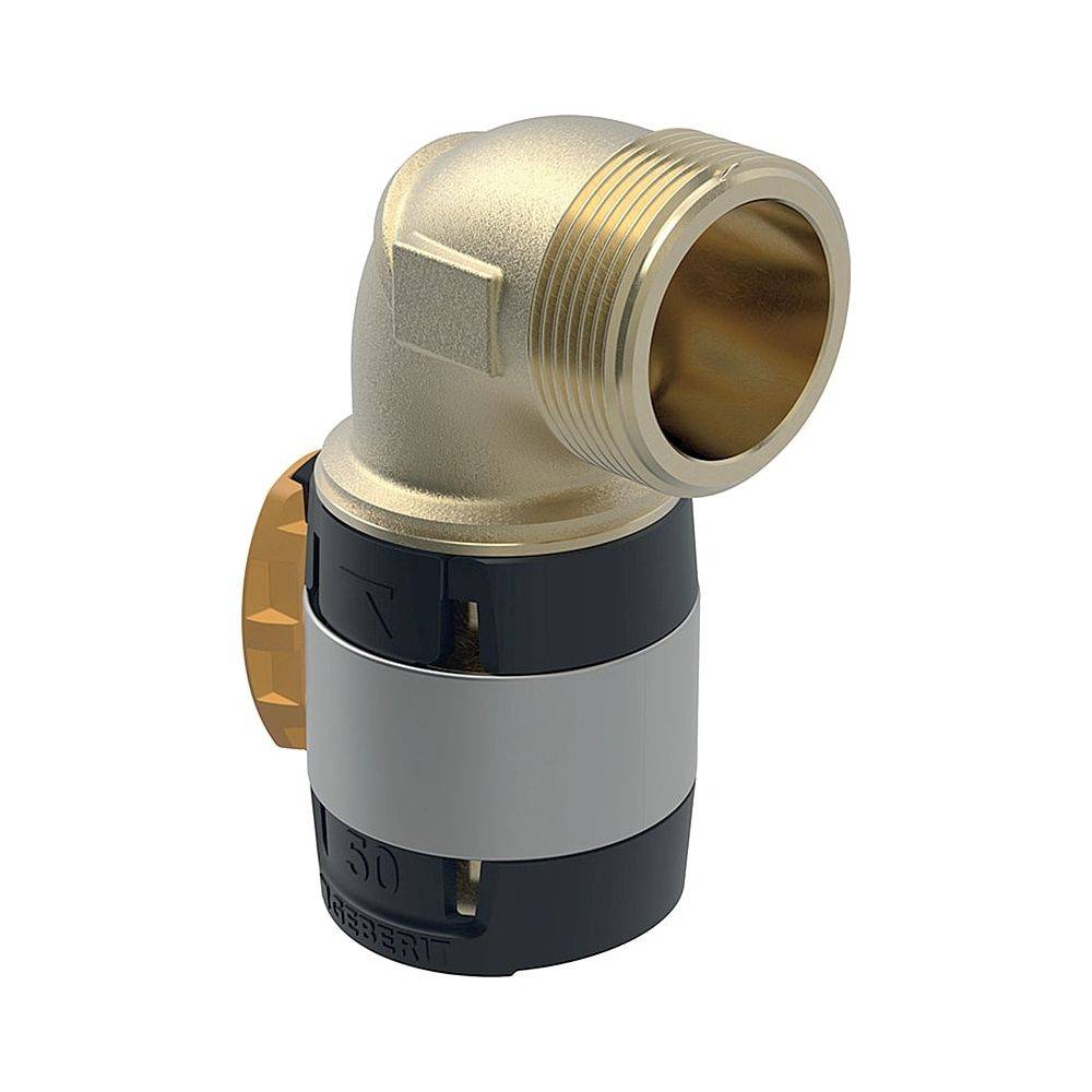 Geberit FlowFit Übergangsbogen 90 Grad mit Außengewinde, D 63mm, R 2", Rotguss bleifrei