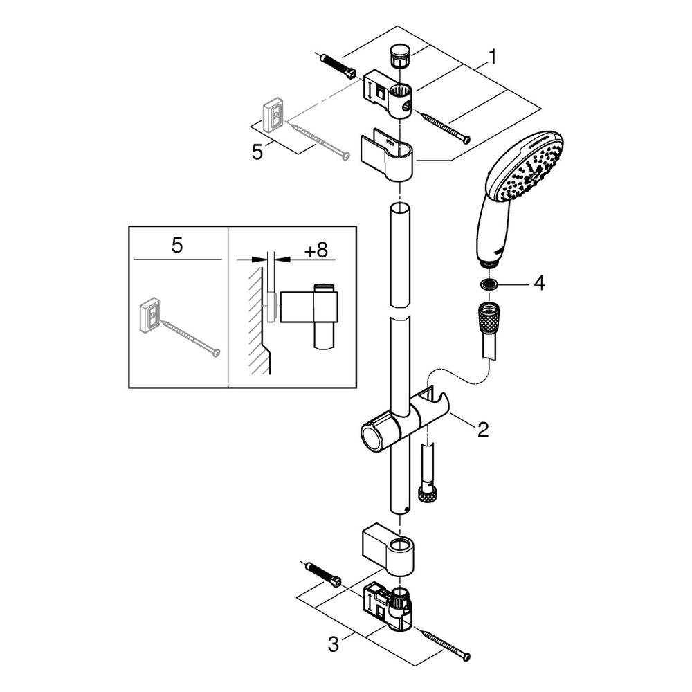 Grohe Tempesta 110 Brausestangenset, 900mm, Relexaflex 1750mm, 3 Strahlarten Rain/Jet/Massage, Durchfl. 13,5l/min, Chrom