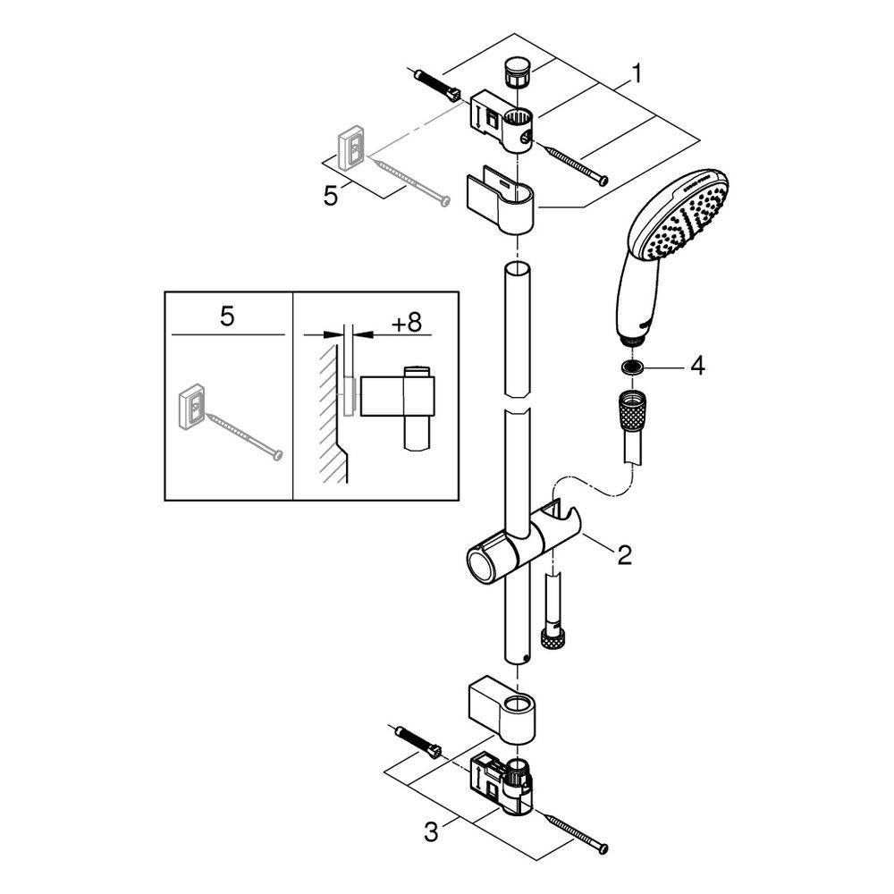 Grohe Tempesta 110 Brausestangenset, 600mm, Relexaflex 1750mm, 1 Strahlart, Durchfl. 16,6 l/min, Chrom, 27853003