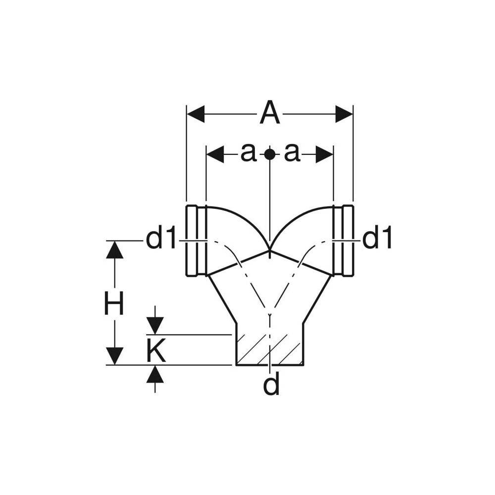 Geberit PE Doppelanschlussbogen 90 Grad für Wand-WC, D 110mm, D1 110mm