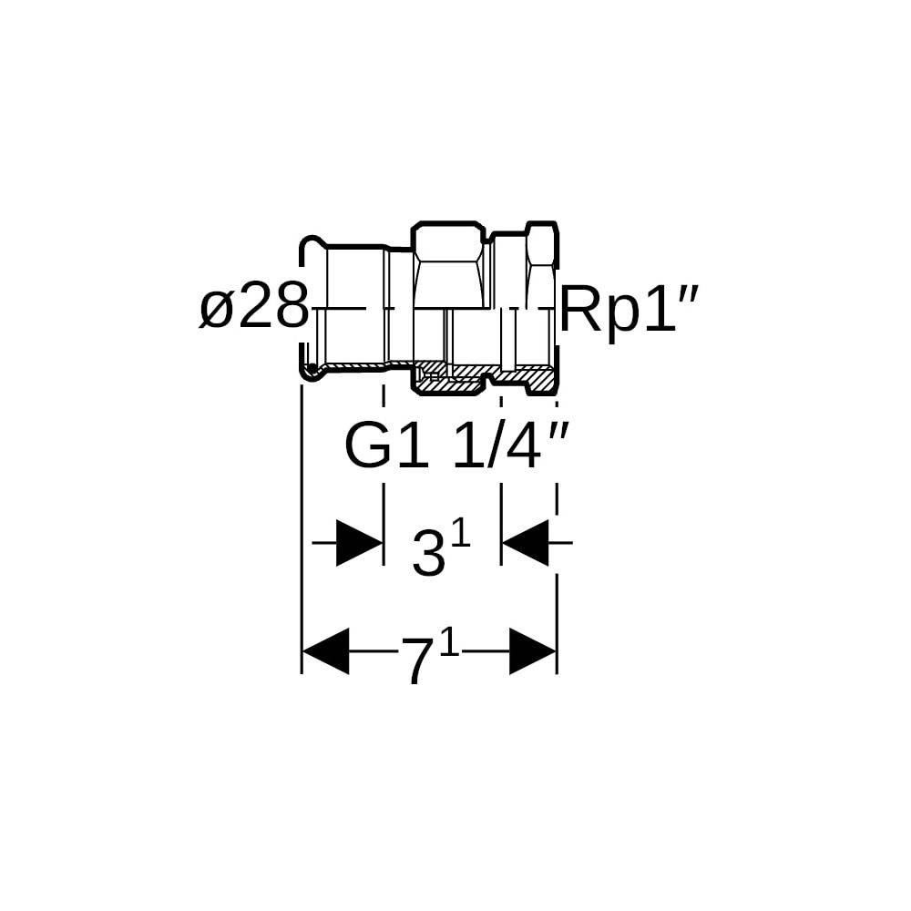 Geberit GE Mapress Therm, Übergangsverschraubung, d 28 mm x Rp 1, NPW, 1 Stk.
