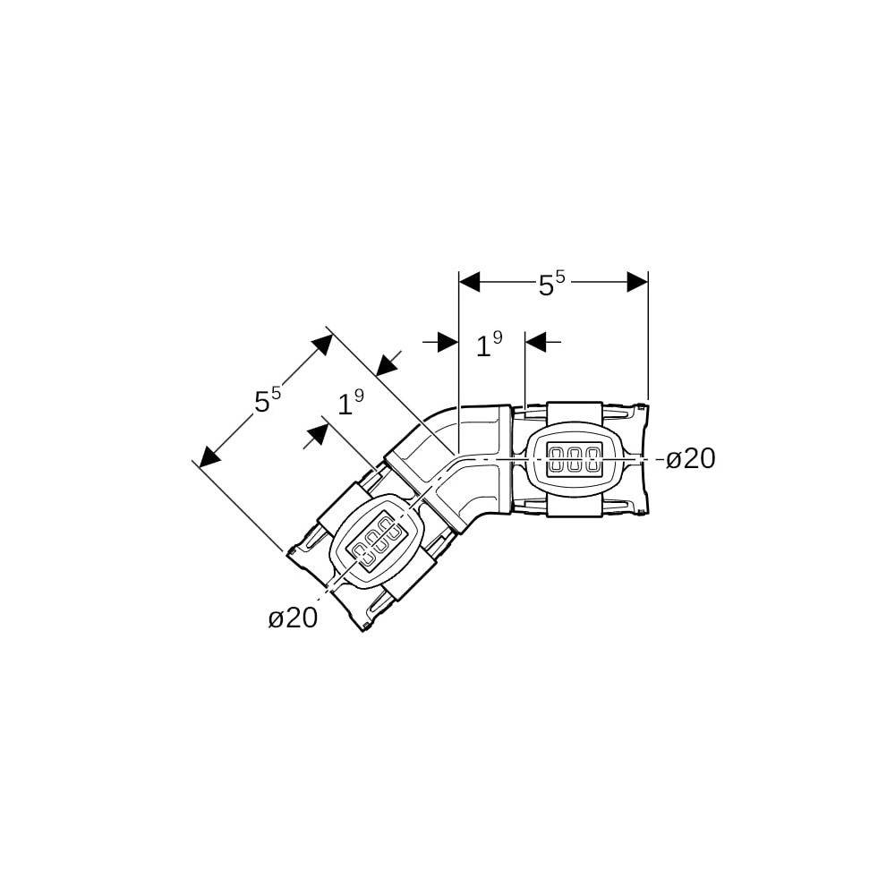 Geberit GE FlowFit Bogen, PPSU, 45°, d20mm, 1 Stk.