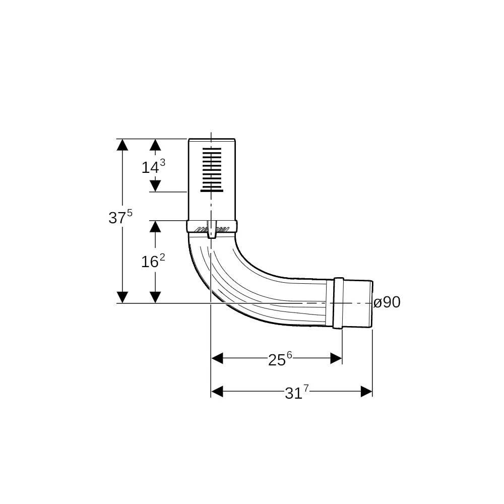 Geberit Bogen Silent-Pro BottomTurn, 90 Grad, DN 90, PP-MX, Schwarz, 393425141