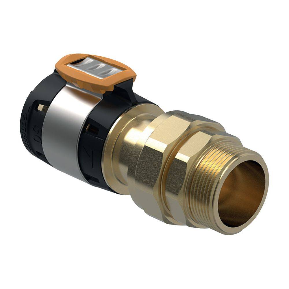 Geberit FlowFit Übergangsverschraubung mit Außengewinde bleifreie Siliziumbronze, D 50mm, R 1 1/2", G 3/4"