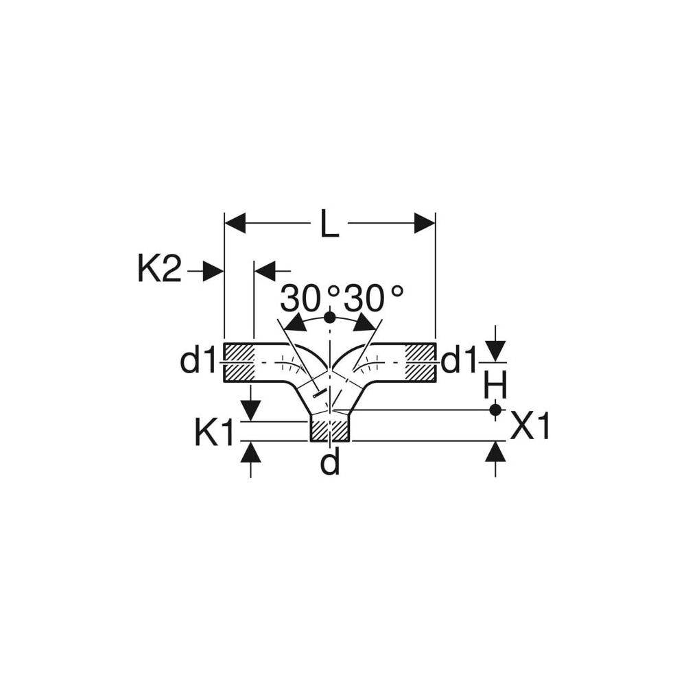 Geberit PE Hosenabzweig 2x90 Grad mit langen Schenkeln D 110mm, D1 110mm