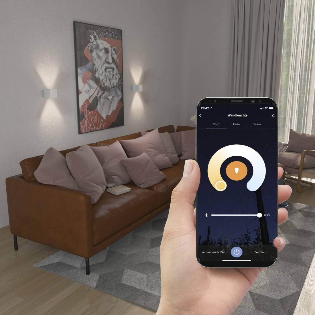 hama 00176607 LED Wandlampe für innen und außen, WLAN, App- u. Sprachsteuerung, Weiß
