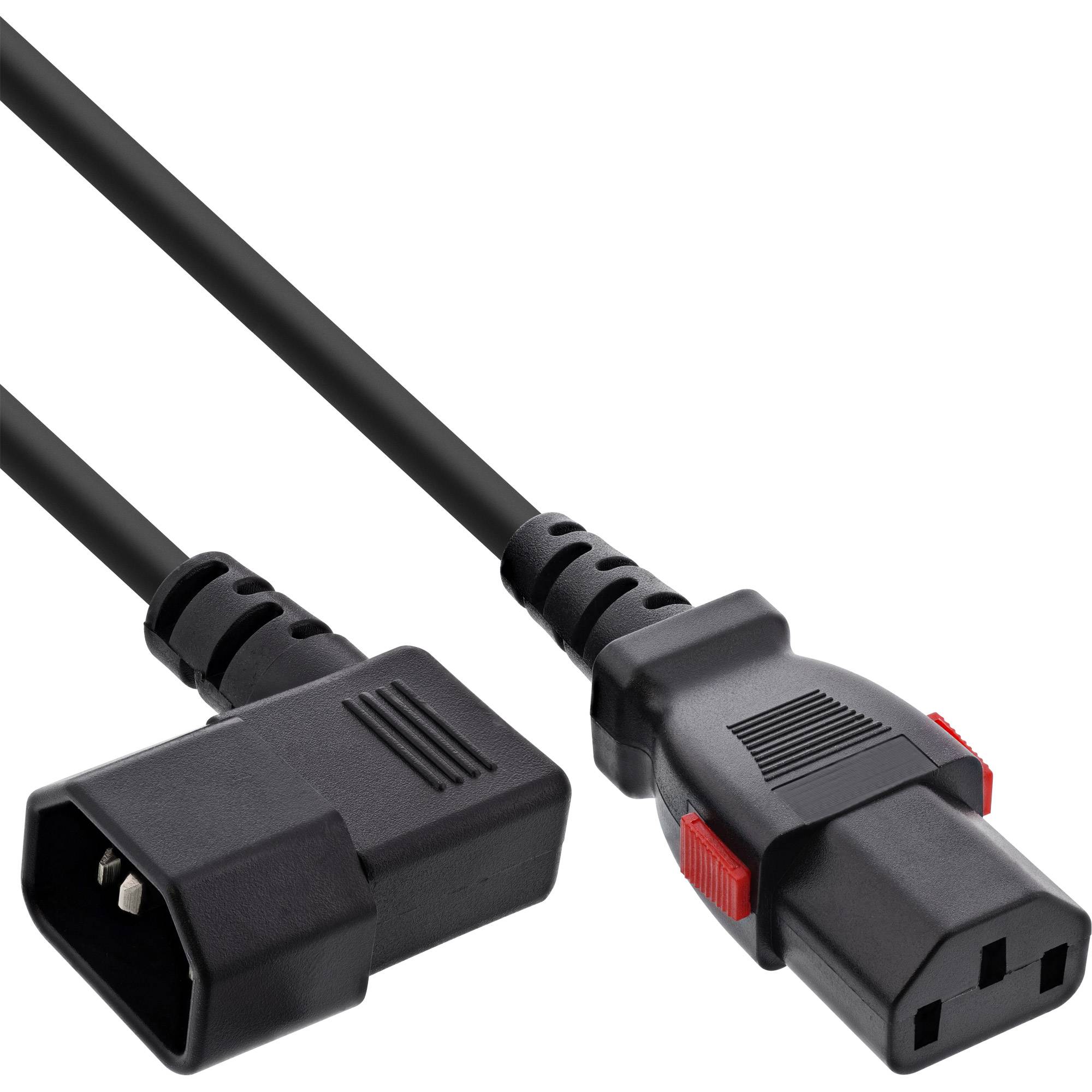 InLine® Kaltgeräteverlängerung, C13 verriegelbar auf C14 gewinkelt, schwarz, 3m