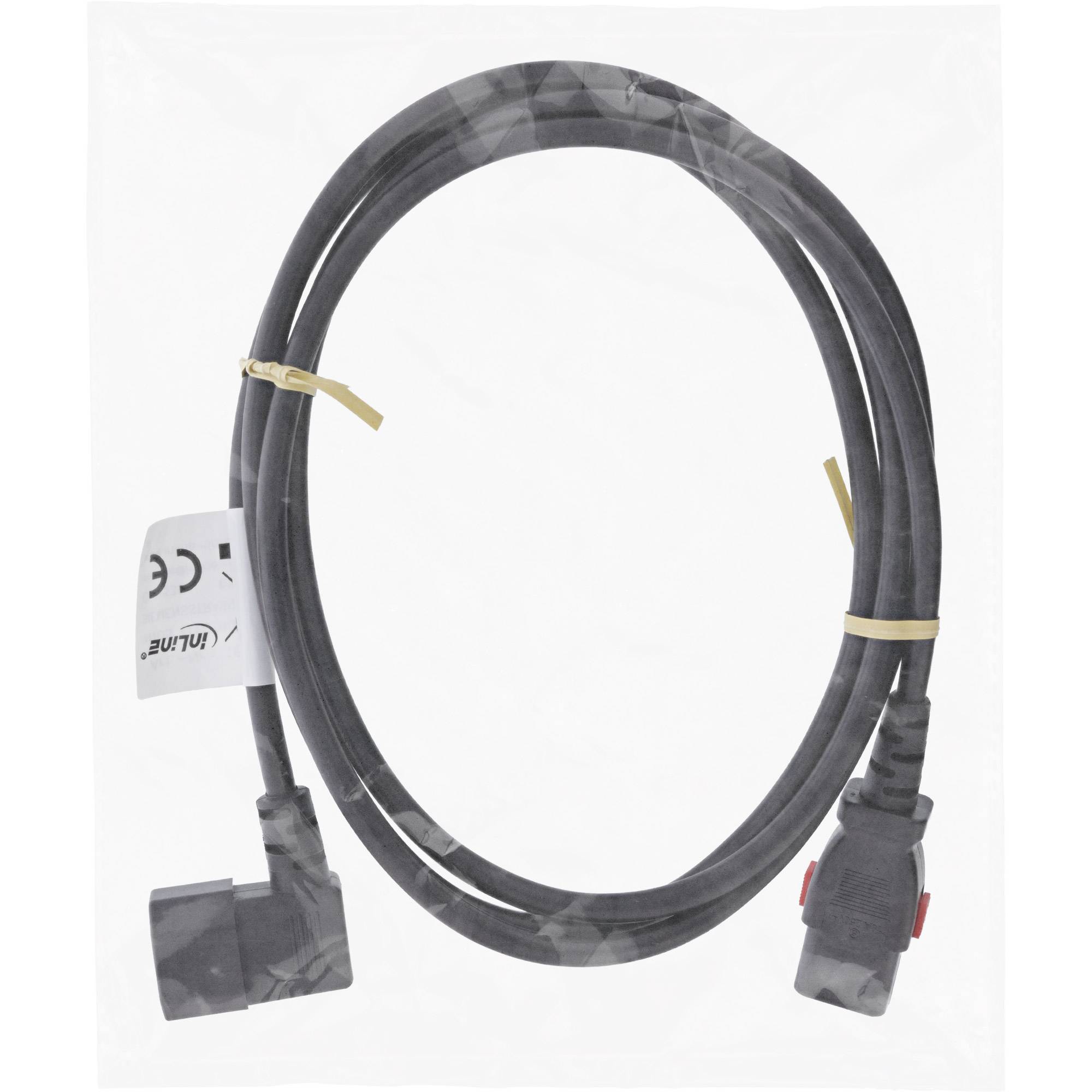 InLine® Kaltgeräteverlängerung, C13 verriegelbar auf C14 gewinkelt, schwarz, 5m