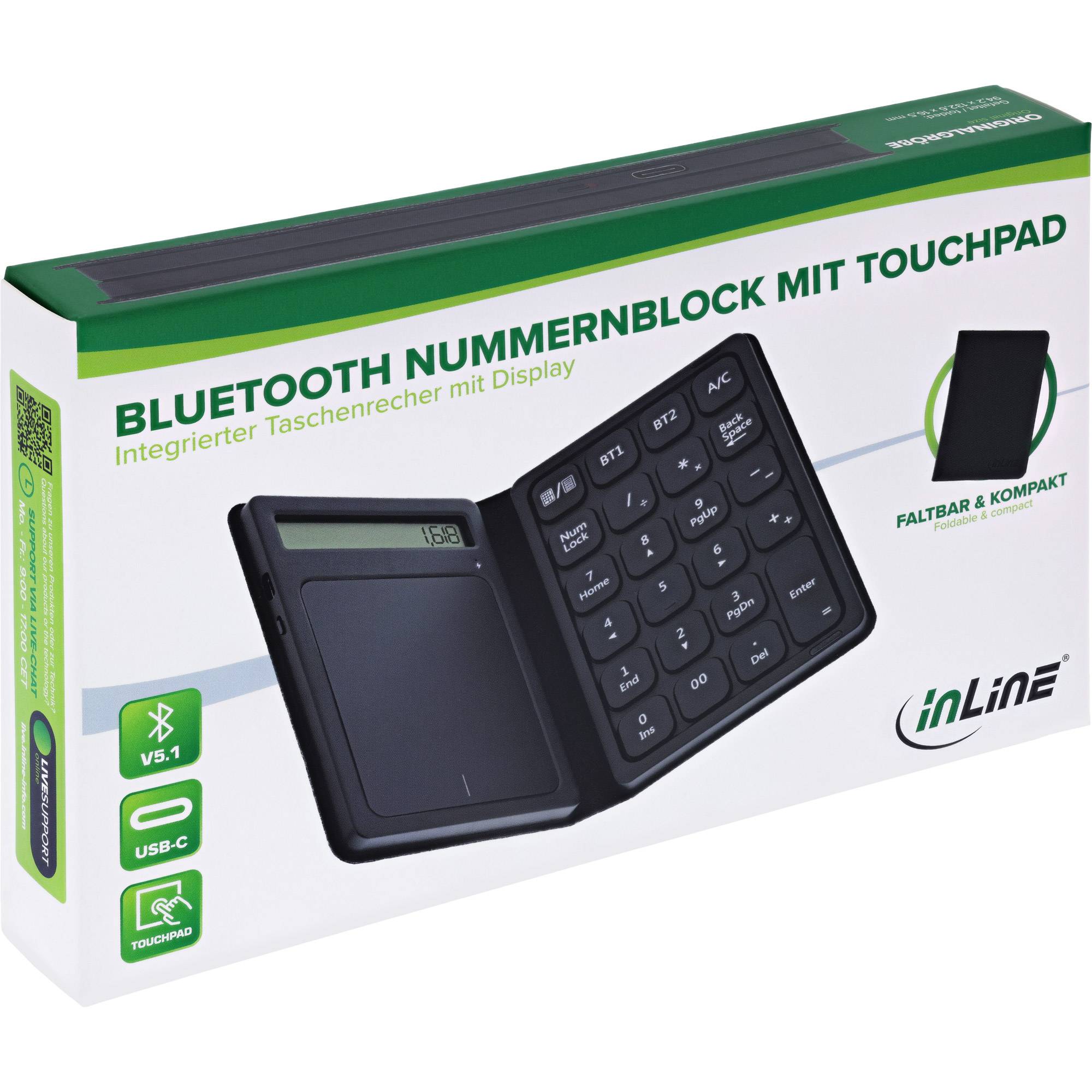 InLine® Bluetooth Nummernblock mit Touchpad, Display, faltbar, schwarz Eingabe / Ausgabe Mäuse &