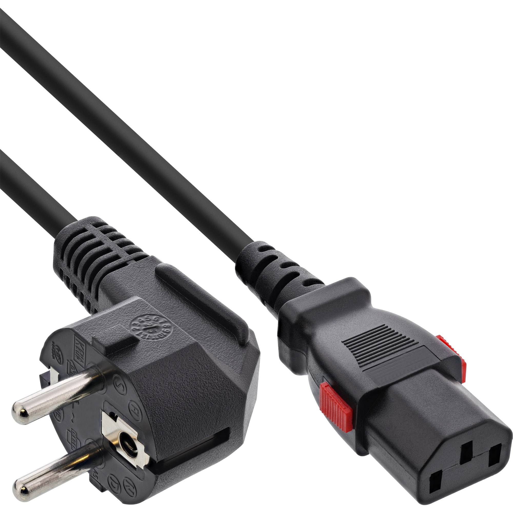 InLine® Netzkabel, Schutzkontakt gewinkelt auf C13 verriegelbar, 2m