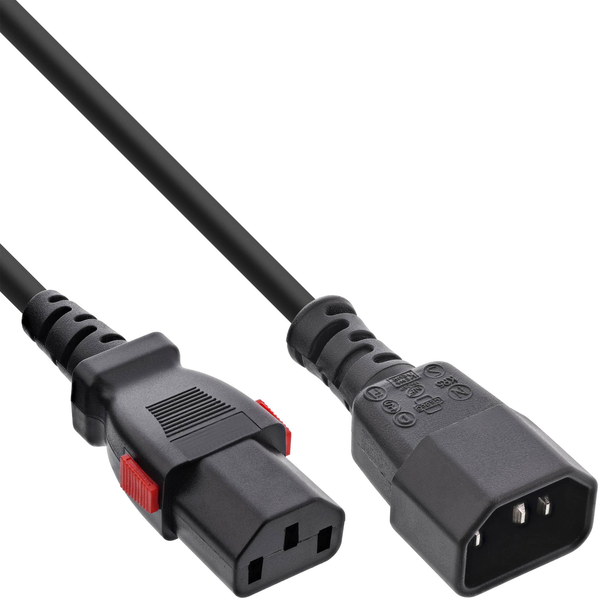 InLine® Kaltgeräteverlängerung, C13 verriegelbar auf C14, schwarz, 1m