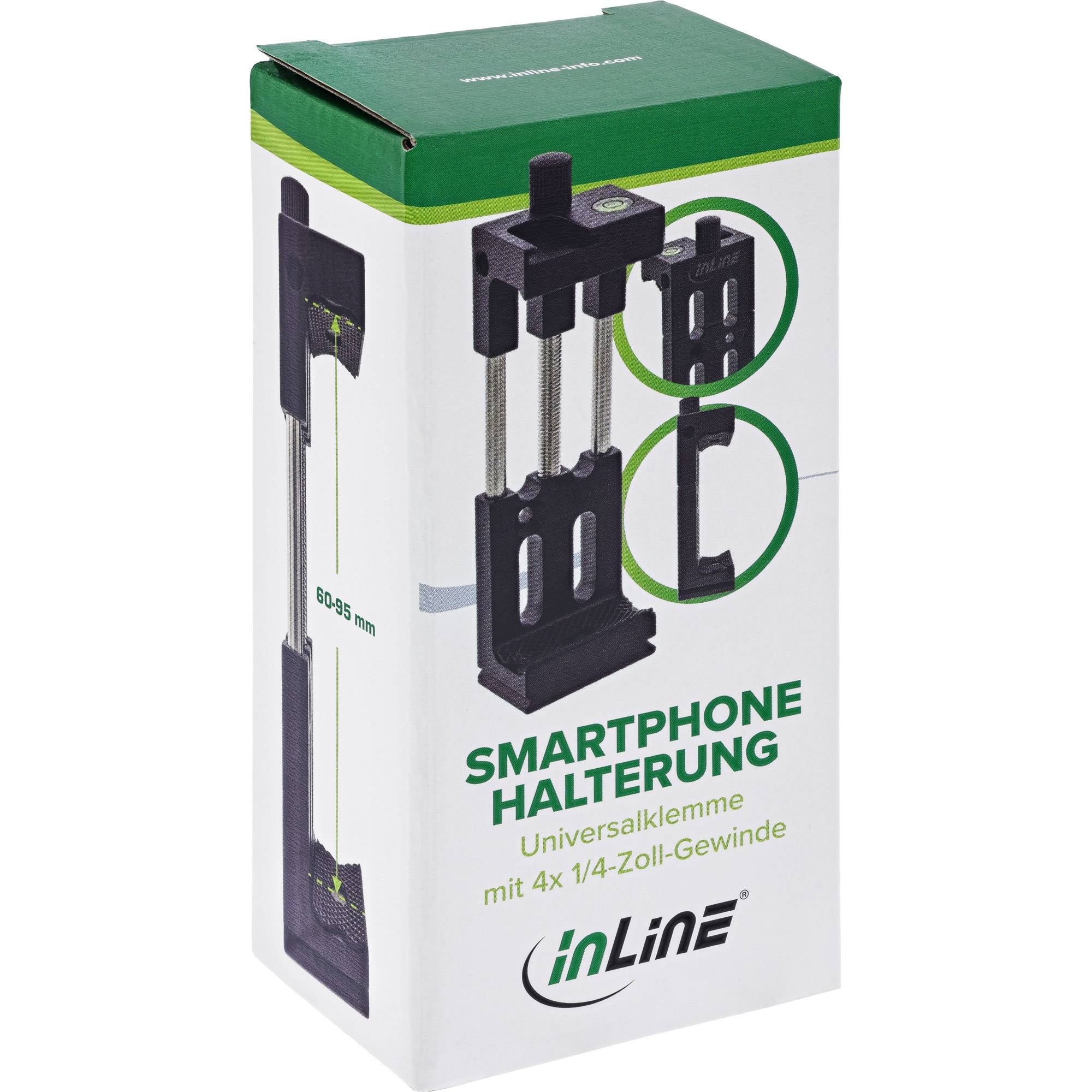 InLine® Universalklemme, Smartphone Halterung, 60-95mm, 1/4-Zoll-Gewinde Schlösser / Stative