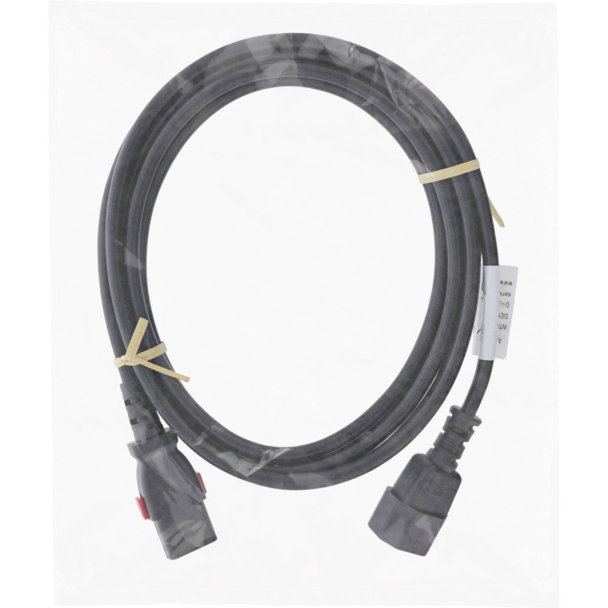 InLine® Kaltgeräteverlängerung, C13 verriegelbar auf C14, schwarz, 5m