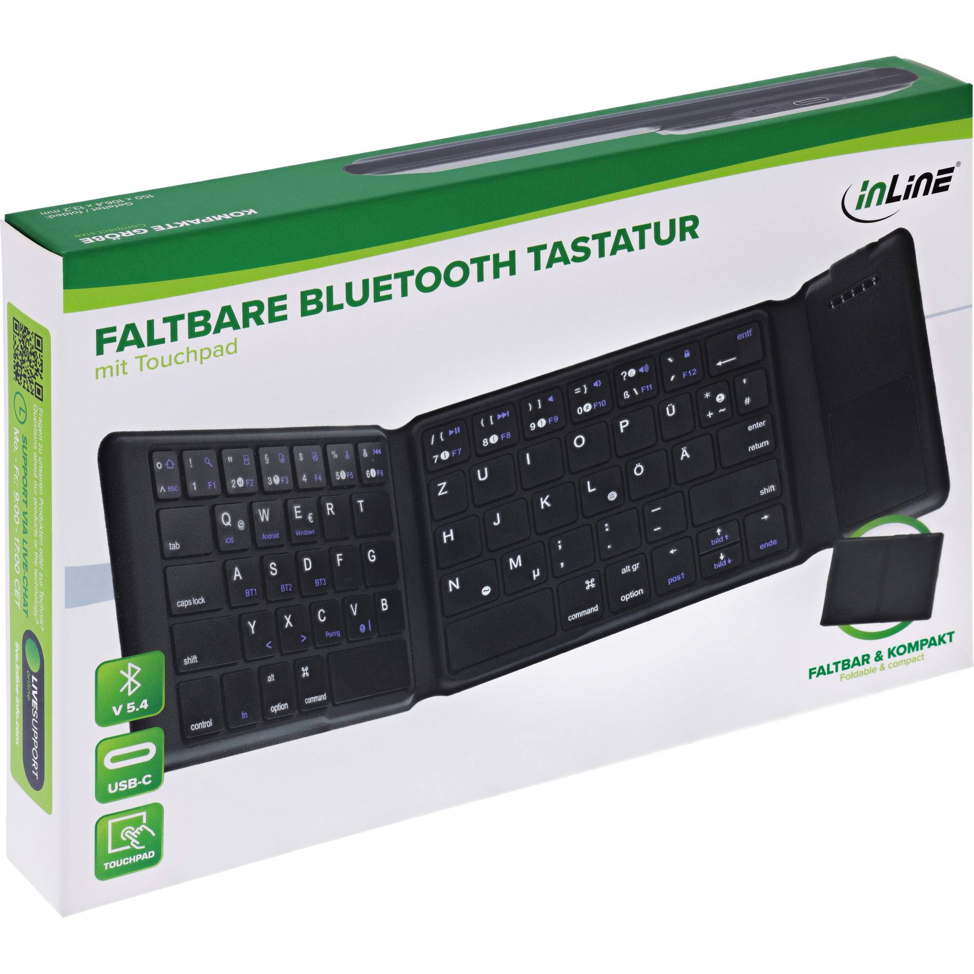 InLine® Faltbare Bluetooth Tastatur mit Touchpad, schwarz Eingabe / Ausgabe Mäuse & Tastaturen