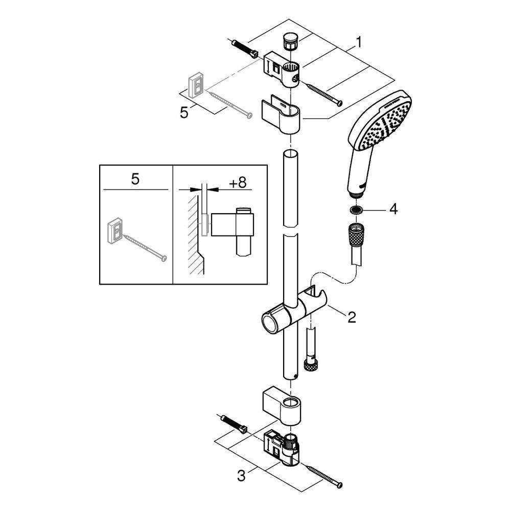 GROHE Brausestangenset Tempesta Cube 110 27578_3 600mm 2 Strahl 13,5l/min chrom