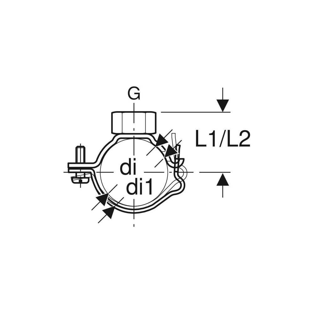Geberit Rohrschelle mit Gewindemuffe G 3/4", verstellbar ID 160mm, DN 150, di1 168mm